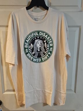 BEAUTIFUL DISASTER BREWED DIRTY UNISEX FIT TEE: CREAM: NEW IN PACKAGE: SZ 2X